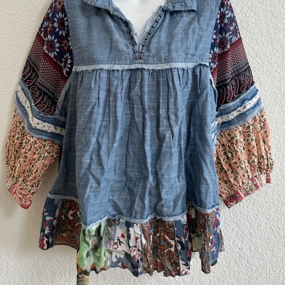 John Mark Multicolor Patchwork Blouse - image 1